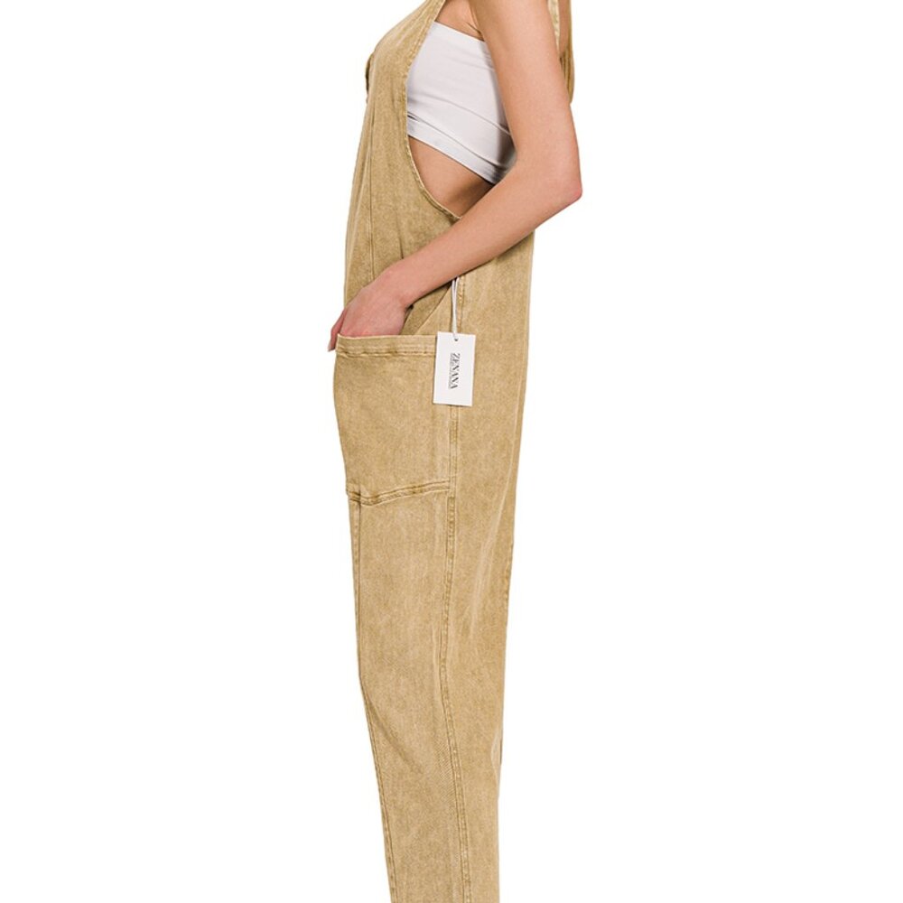 Overalls  ADJUSTABLE STRAP JUMPSUIT WITH POCKET | Lt. Camel - Picture 6 of 7